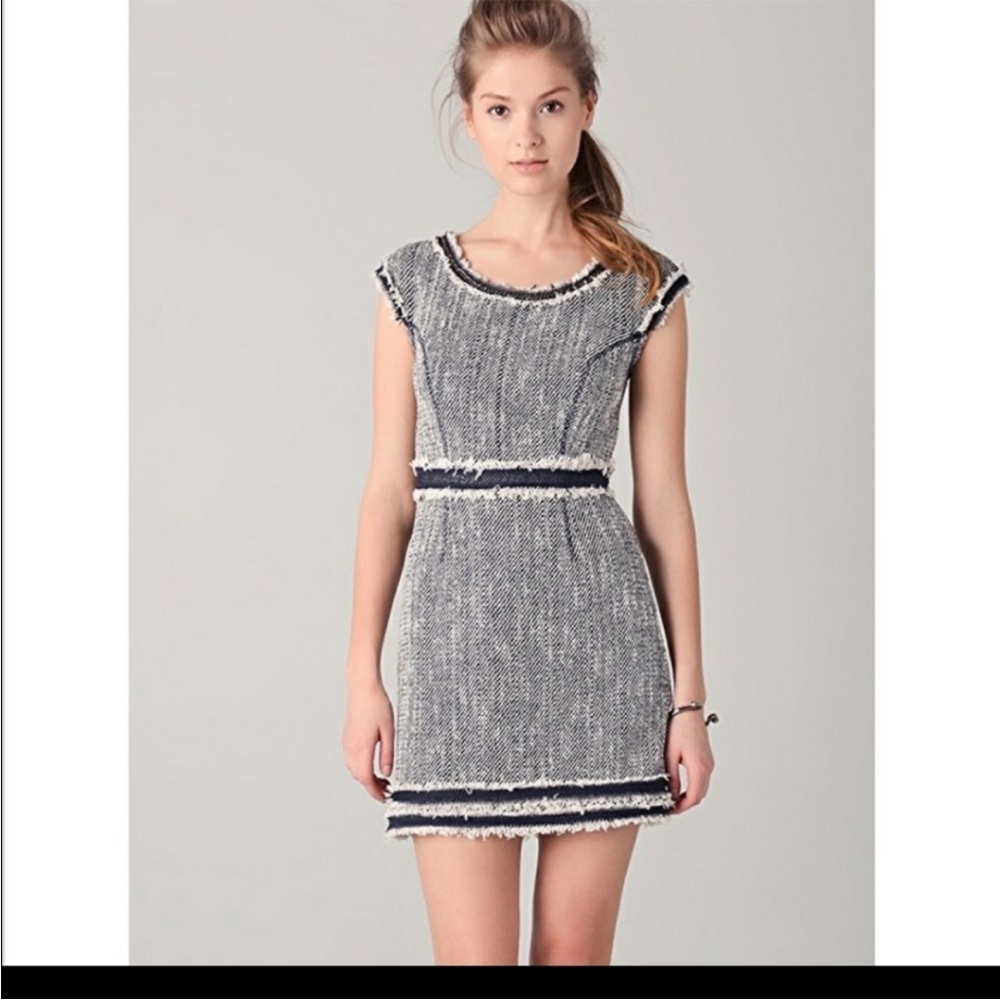 Rebecca Taylor Navy Blue and White Tweed Dress Size S